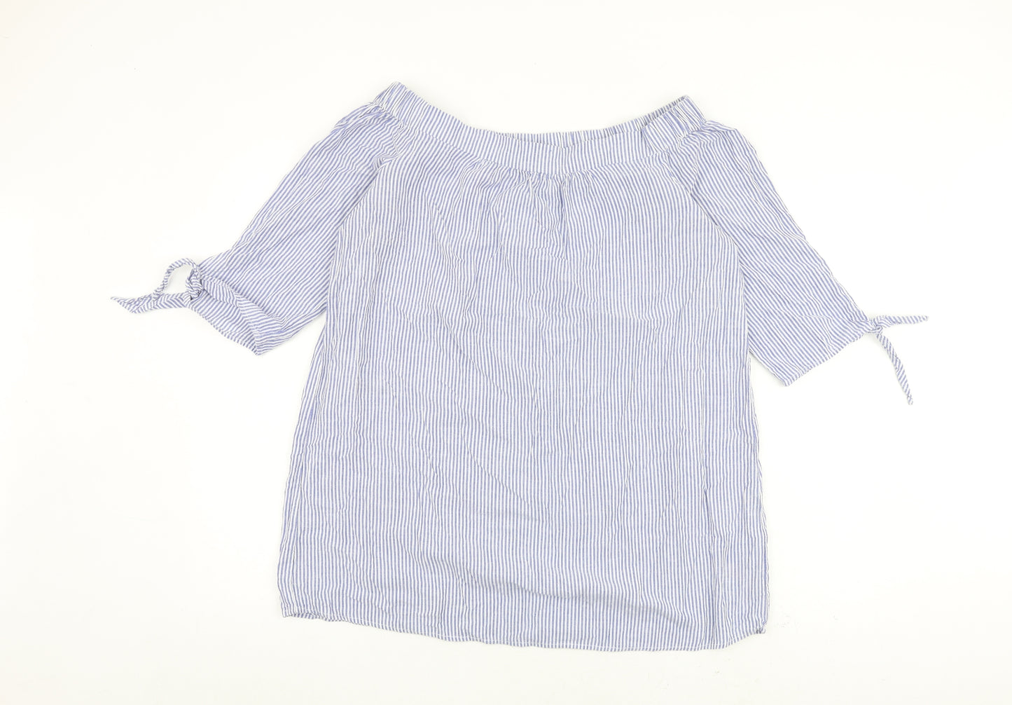 Dorothy Perkins Womens Blue Striped 100% Cotton Basic T-Shirt Size 16 Off the Shoulder