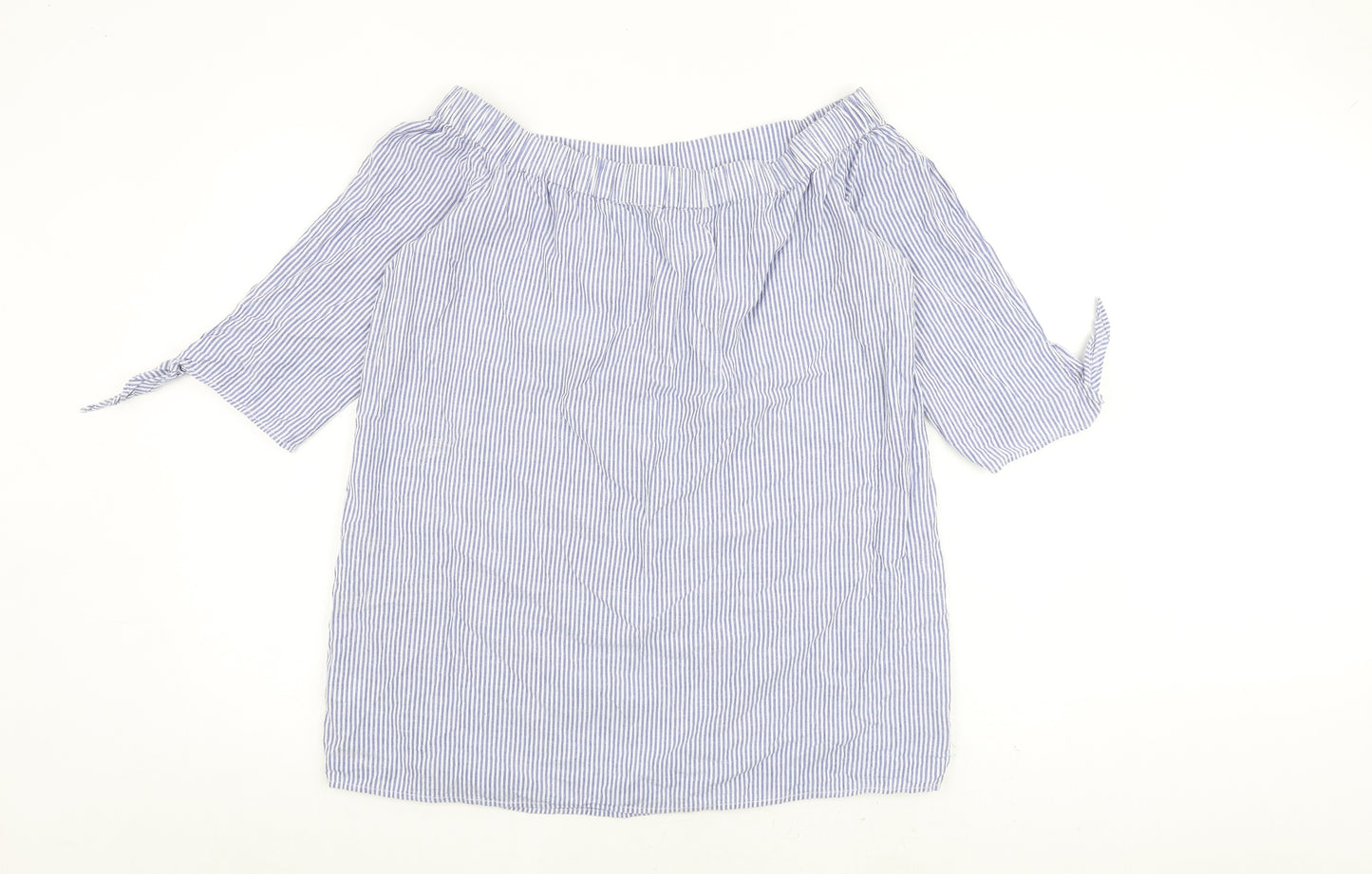 Dorothy Perkins Womens Blue Striped 100% Cotton Basic T-Shirt Size 16 Off the Shoulder