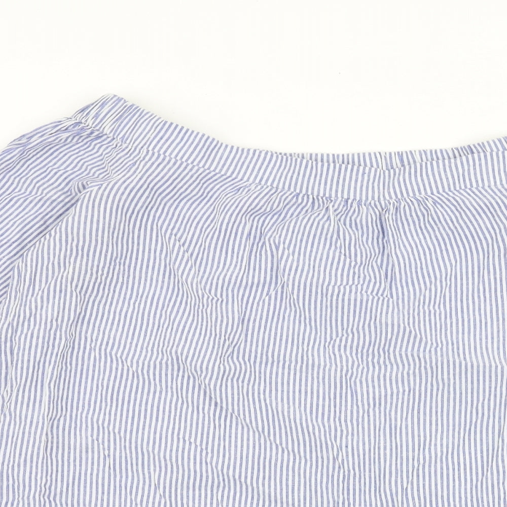 Dorothy Perkins Womens Blue Striped 100% Cotton Basic T-Shirt Size 16 Off the Shoulder