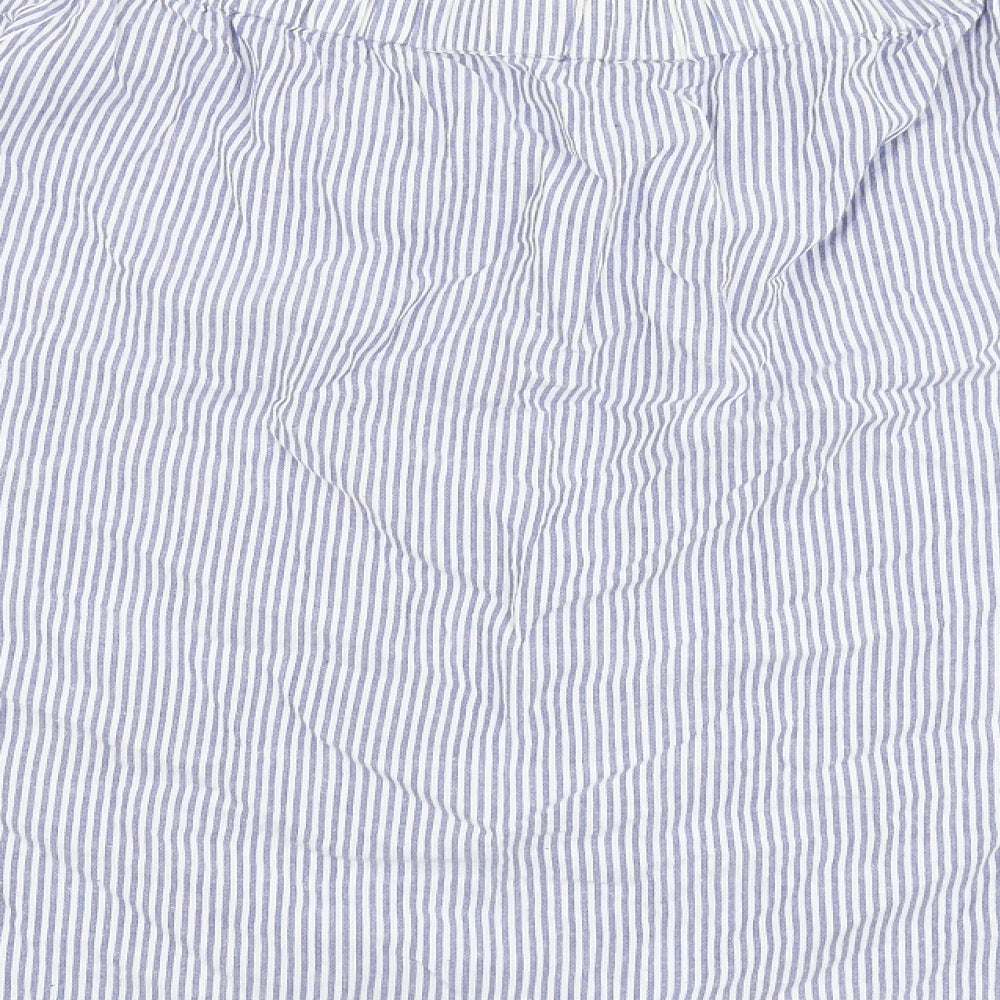 Dorothy Perkins Womens Blue Striped 100% Cotton Basic T-Shirt Size 16 Off the Shoulder