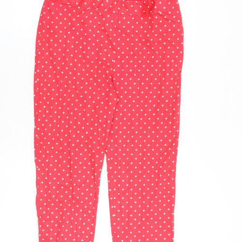 Marks and Spencer Womens Red Floral Cotton Trousers Size 12 L23 in Regular Zip