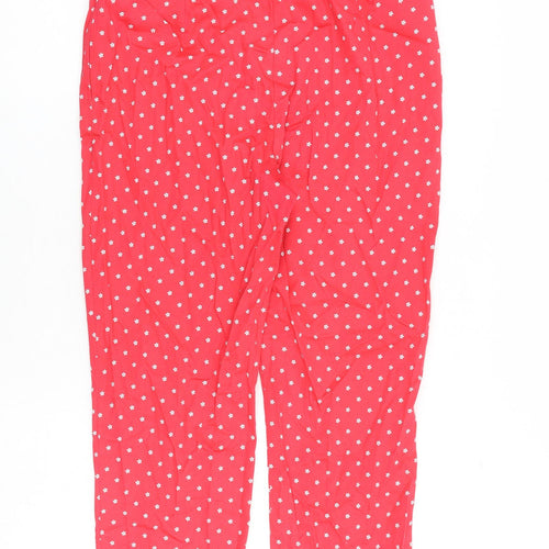 Marks and Spencer Womens Red Floral Cotton Trousers Size 12 L23 in Regular Zip