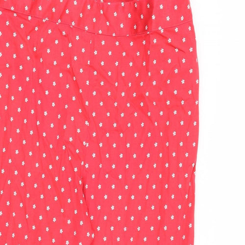 Marks and Spencer Womens Red Floral Cotton Trousers Size 12 L23 in Regular Zip