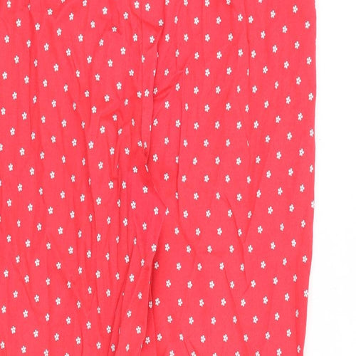 Marks and Spencer Womens Red Floral Cotton Trousers Size 12 L23 in Regular Zip