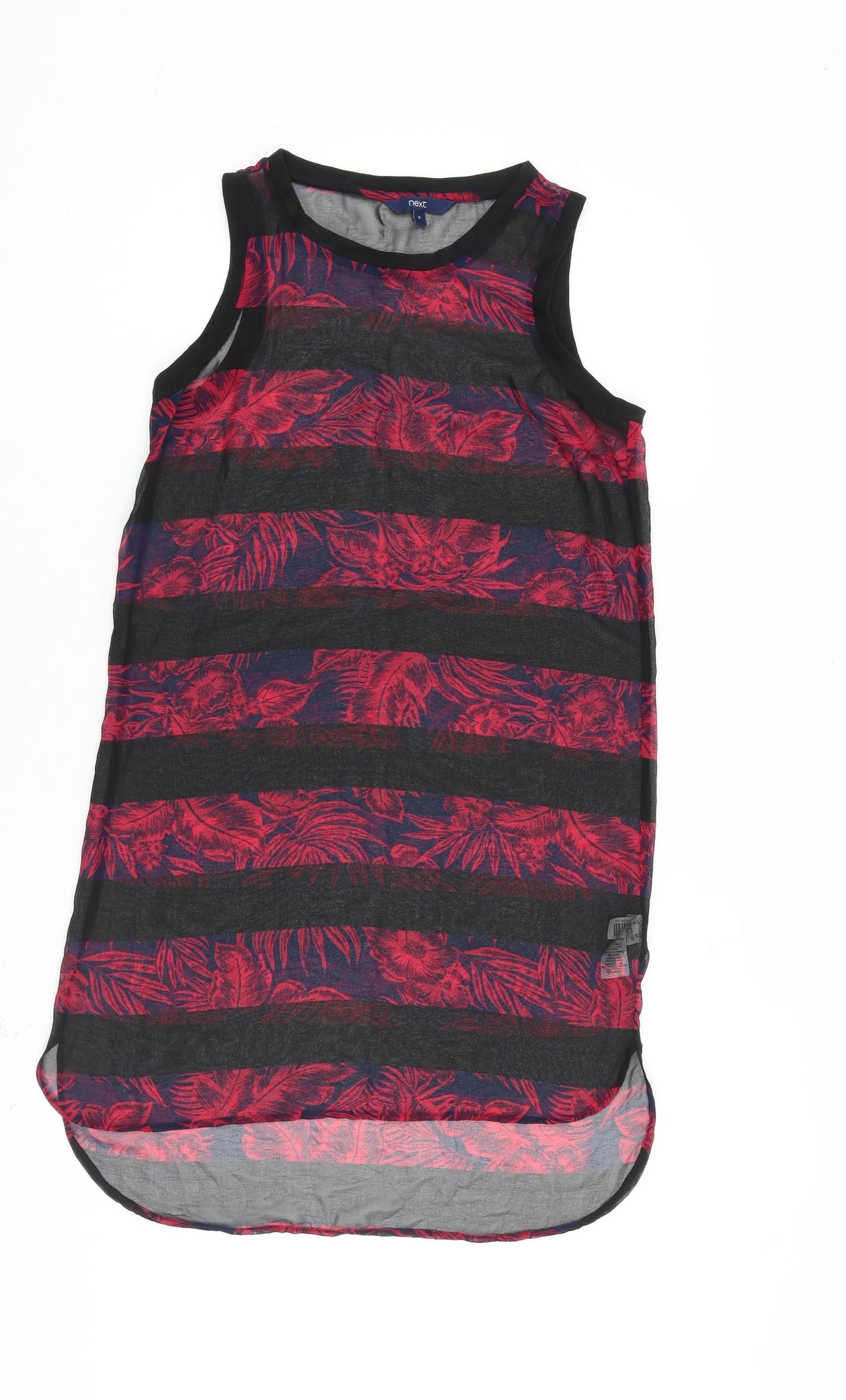 NEXT Womens Black Floral Polyester A-Line Size 6 Round Neck Pullover