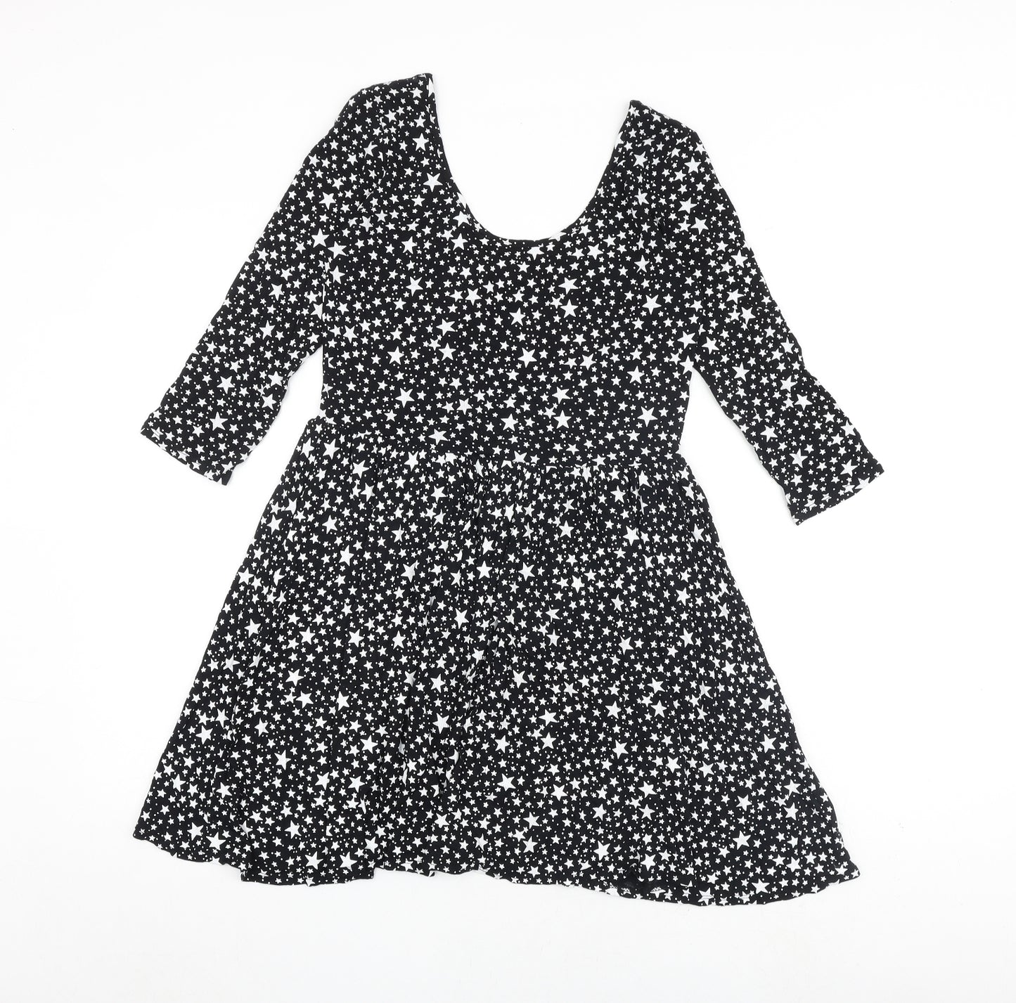 Therapy Womens Black Geometric Viscose Skater Dress Size 10 V-Neck Pullover