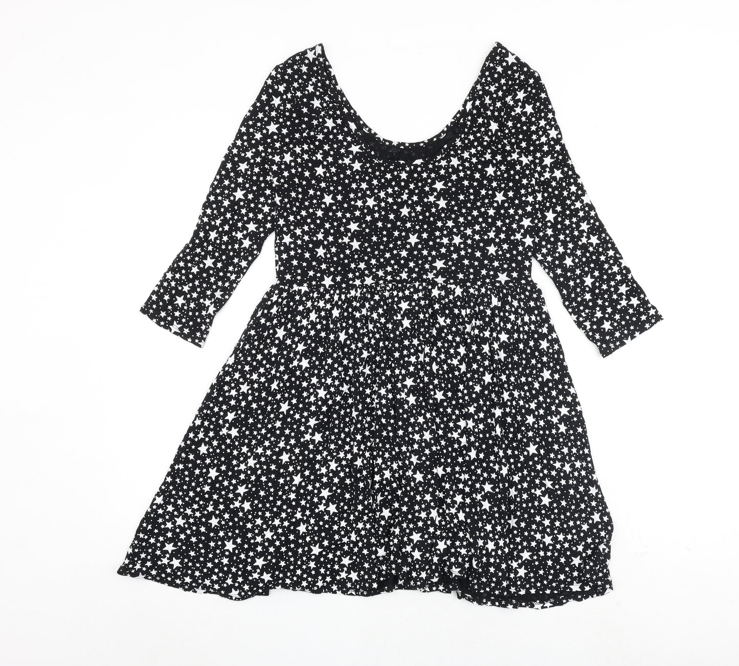 Therapy Womens Black Geometric Viscose Skater Dress Size 10 V-Neck Pullover