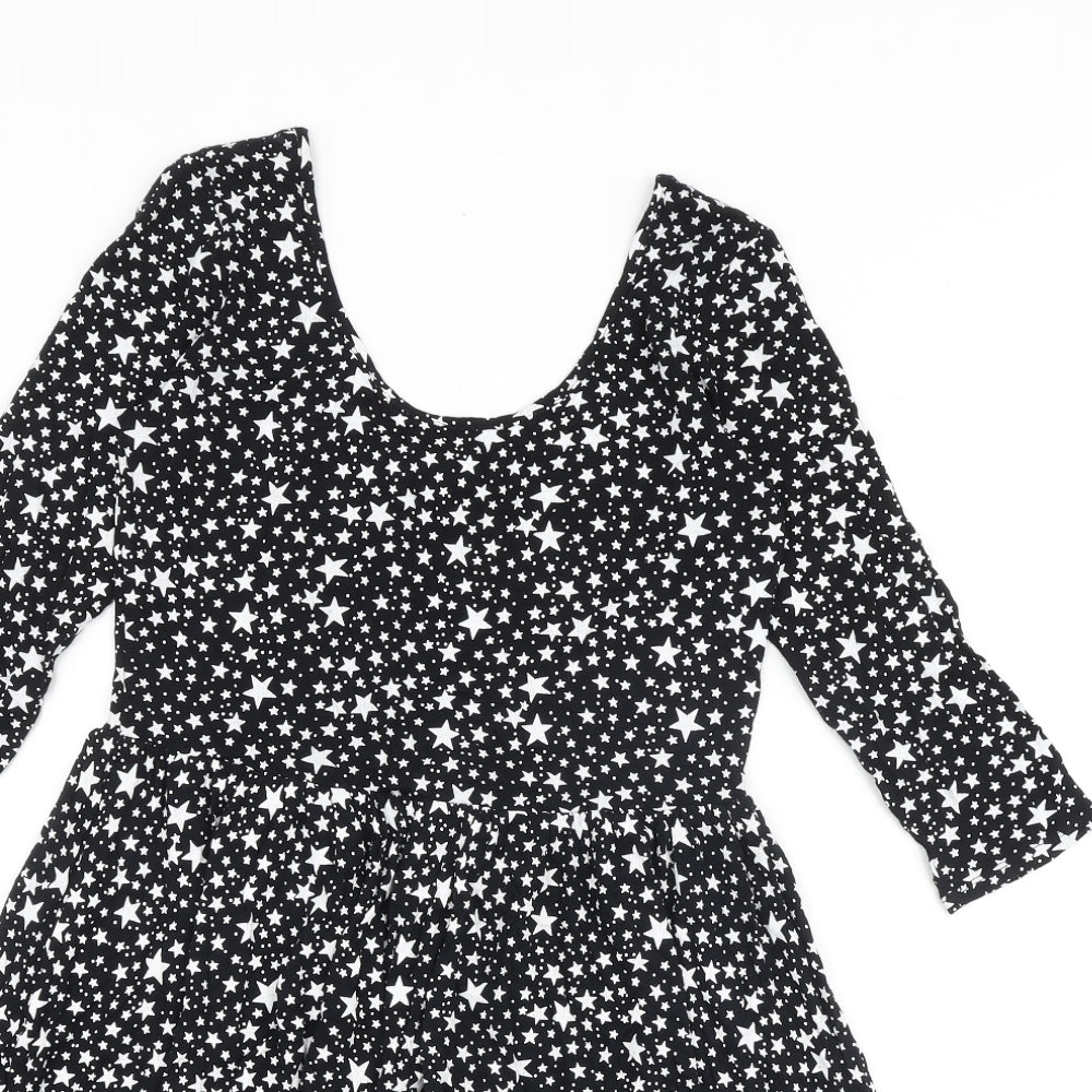 Therapy Womens Black Geometric Viscose Skater Dress Size 10 V-Neck Pullover