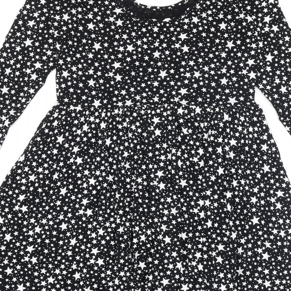 Therapy Womens Black Geometric Viscose Skater Dress Size 10 V-Neck Pullover