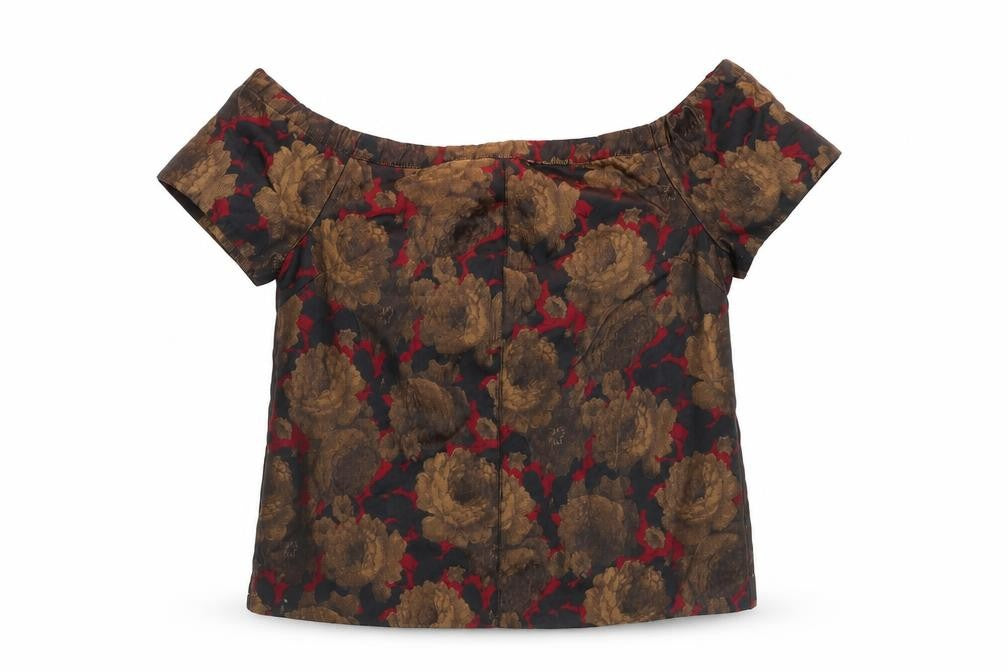 Front view of ASOS women’s multicoloured floral polyester basic blouse, size UK 10, round neck