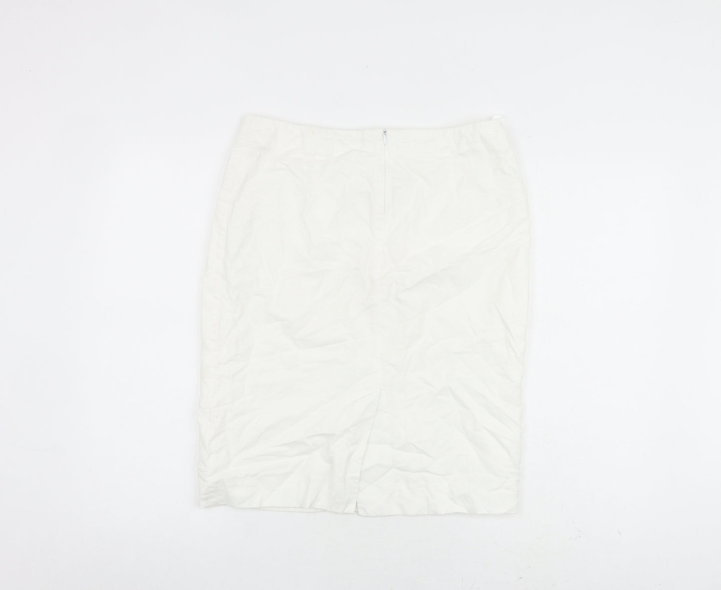 Jaeger Womens White Linen A-Line Skirt Size 12 Zip