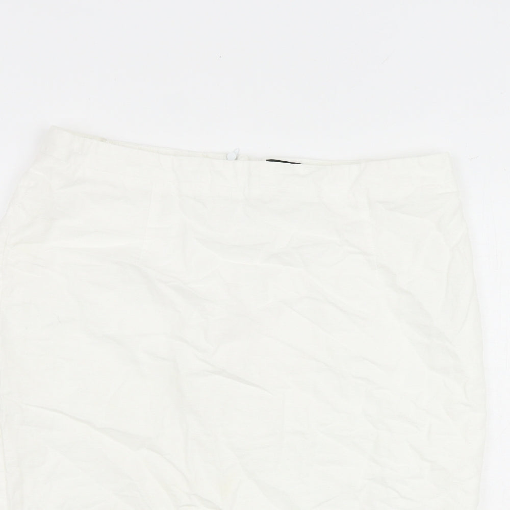 Jaeger Womens White Linen A-Line Skirt Size 12 Zip