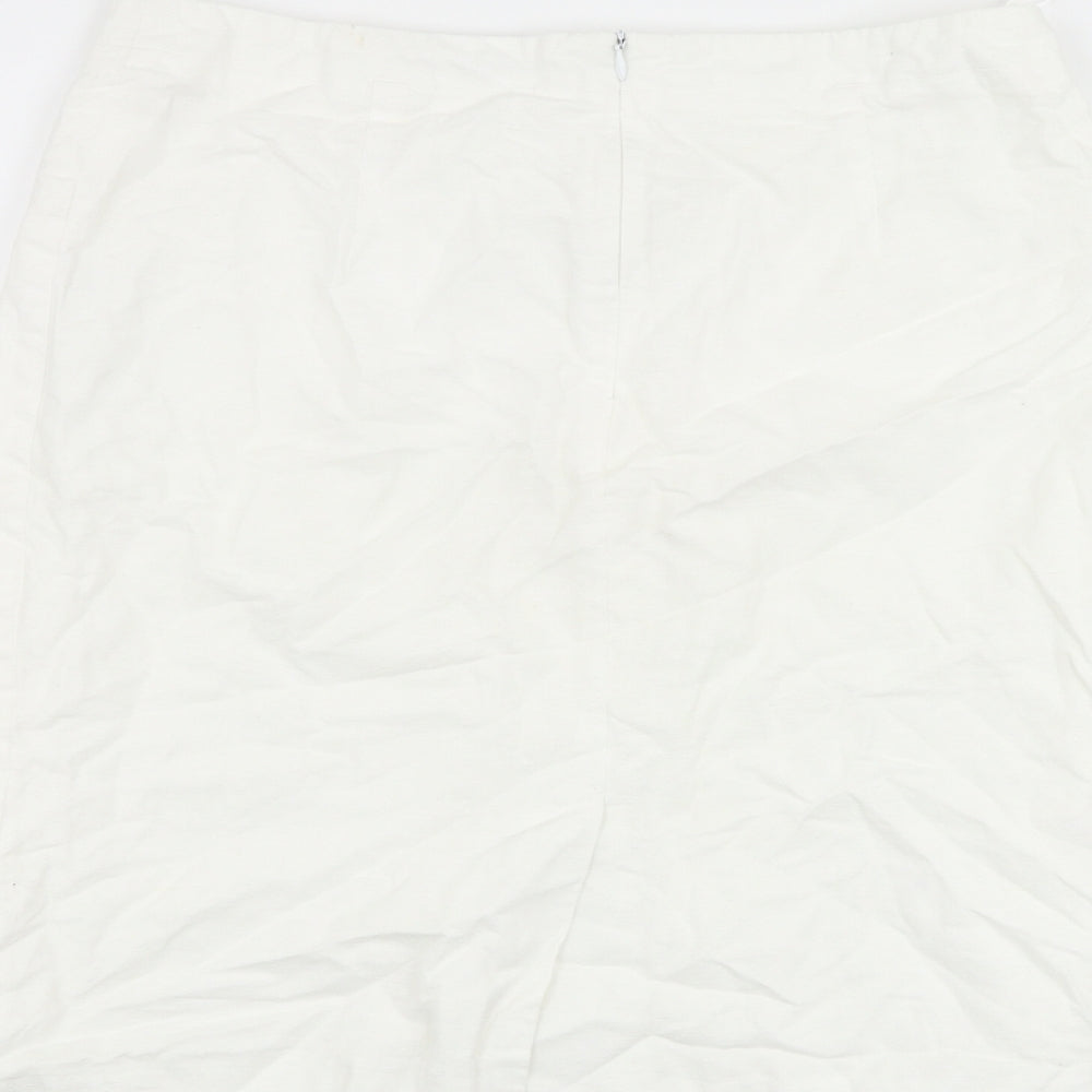 Jaeger Womens White Linen A-Line Skirt Size 12 Zip