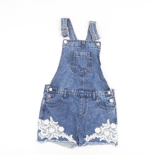 Denim & Co. Girls Blue 100% Cotton Dungaree One-Piece Size 9-10 Years Buckle