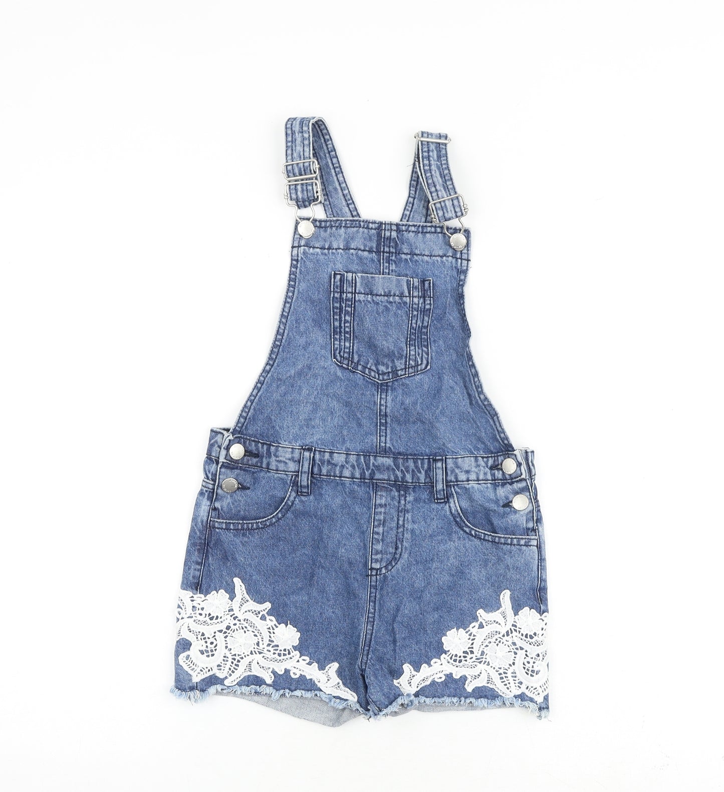 Denim & Co. Girls Blue 100% Cotton Dungaree One-Piece Size 9-10 Years Buckle