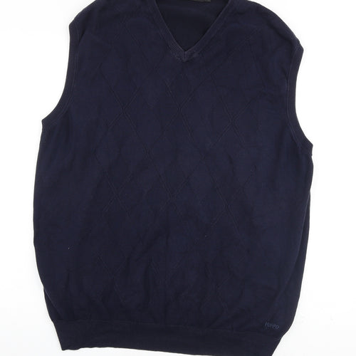 HIPPO Mens Blue V-Neck Cotton Pullover Jumper Size XL Sleeveless