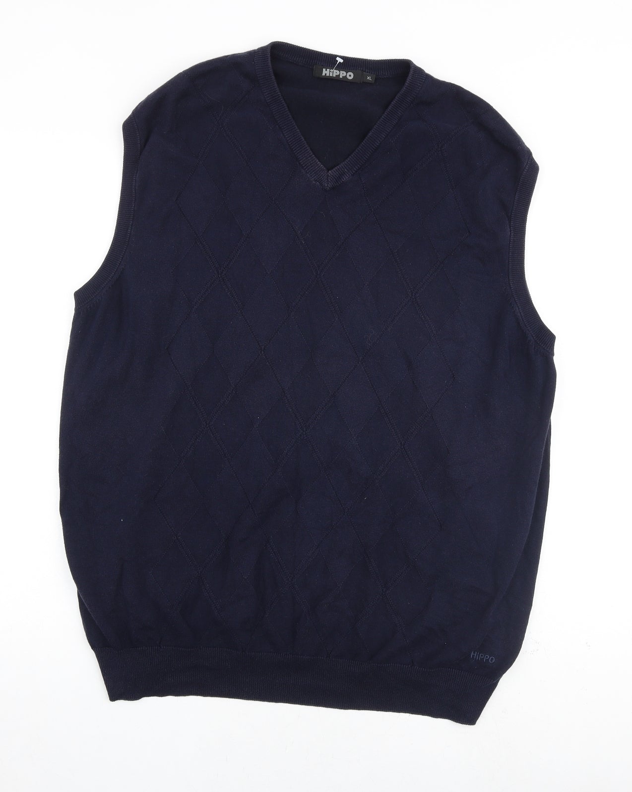 HIPPO Mens Blue V-Neck Cotton Pullover Jumper Size XL Sleeveless