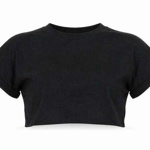 Pull&Bear Womens Black 100% Cotton Cropped T-Shirt Size XS Crew Neck