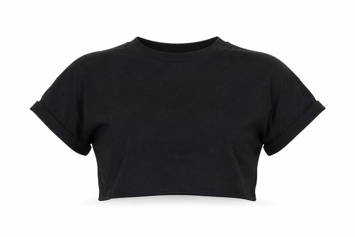 Pull&Bear Womens Black 100% Cotton Cropped T-Shirt Size XS Crew Neck