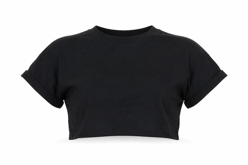 Pull&Bear Womens Black 100% Cotton Cropped T-Shirt Size XS Crew Neck