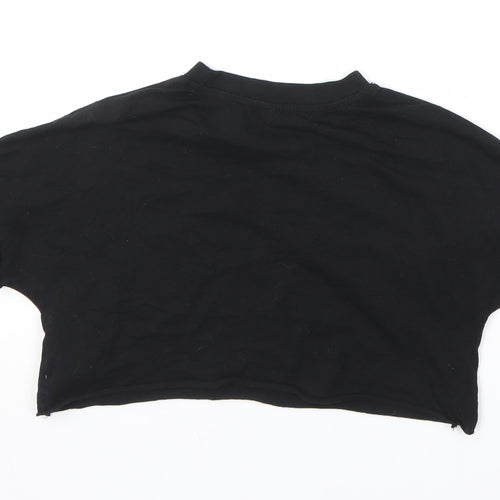 Pull&Bear Womens Black 100% Cotton Cropped T-Shirt Size XS Crew Neck