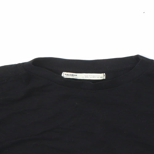 Pull&Bear Womens Black 100% Cotton Cropped T-Shirt Size XS Crew Neck