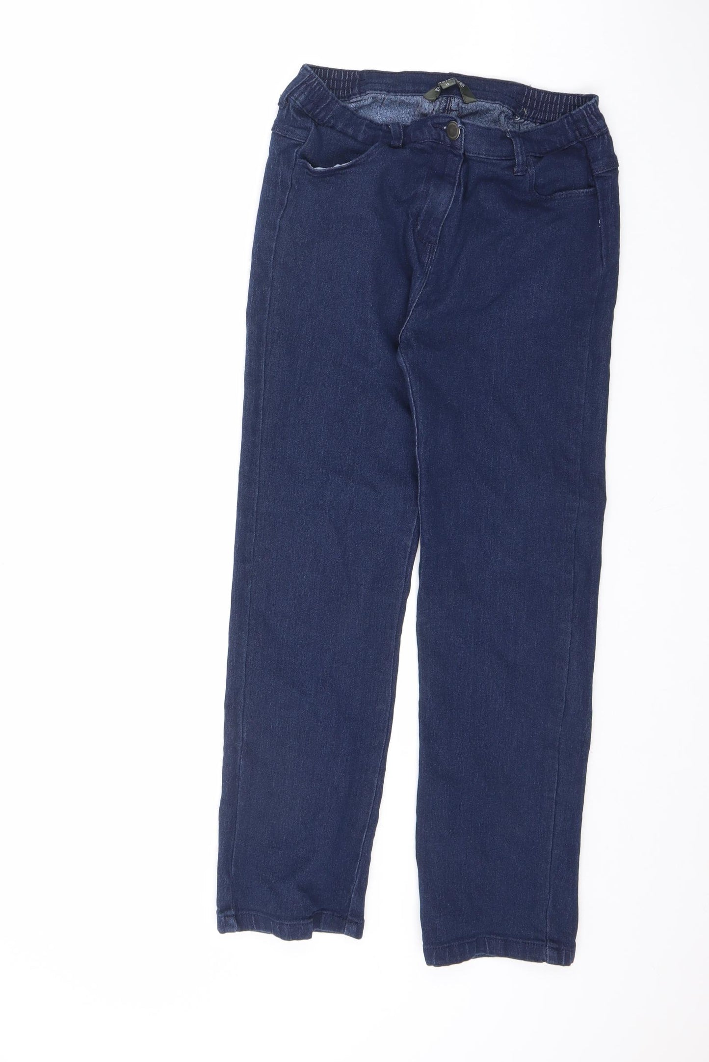 Bonmarché Womens Blue Cotton Straight Jeans Size 12 L25.5 in Regular Zip - Elasticated Waist