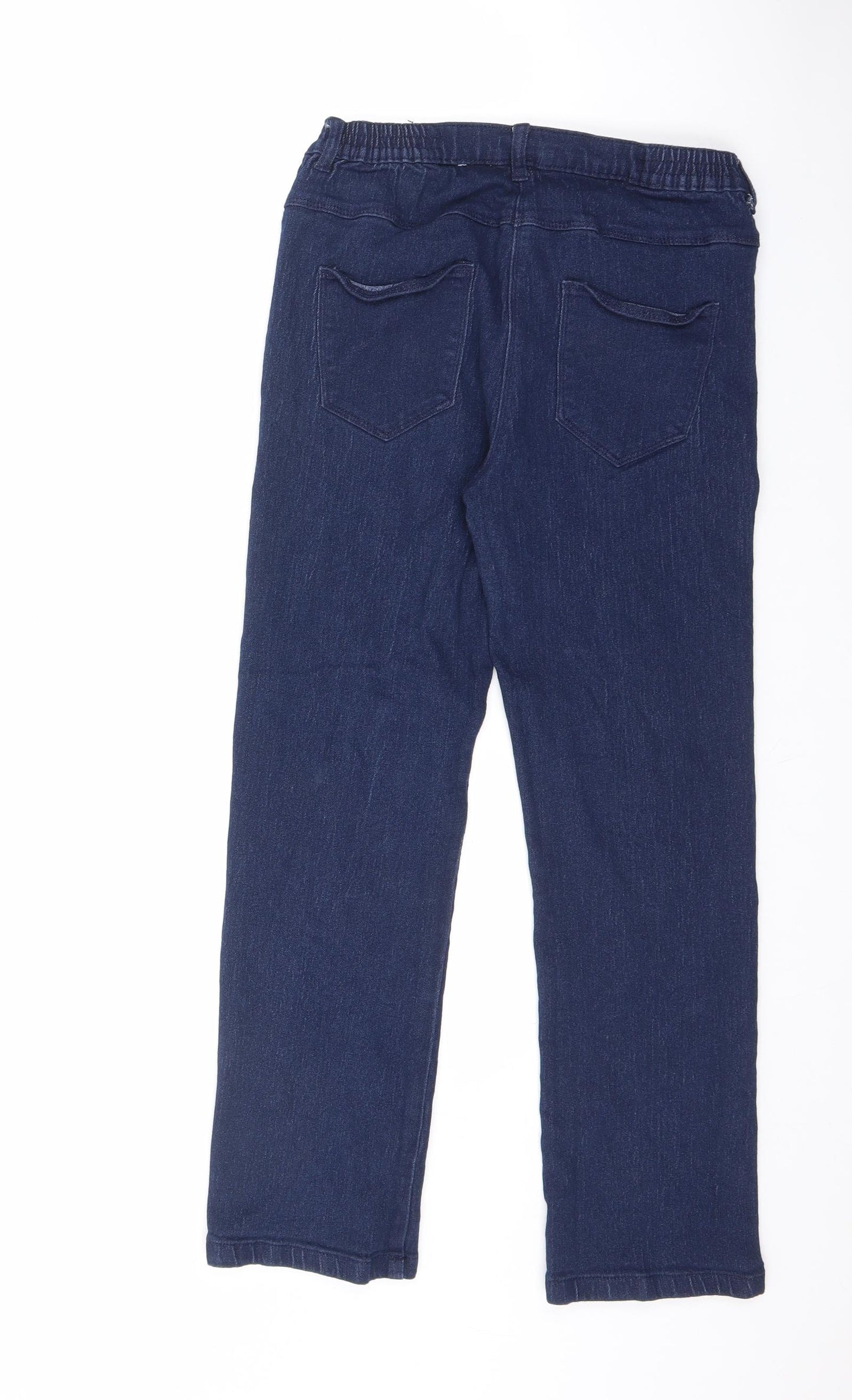 Bonmarché Womens Blue Cotton Straight Jeans Size 12 L25.5 in Regular Zip - Elasticated Waist