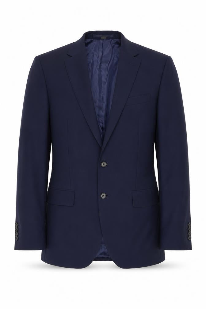 Front view of Marks & Spencer men’s blue wool jacket suit jacket, size 38, regular