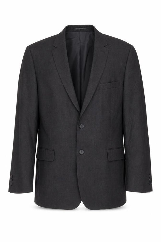 Front view of Karl Jackson men’s black polyester jacket suit, size 44, regular