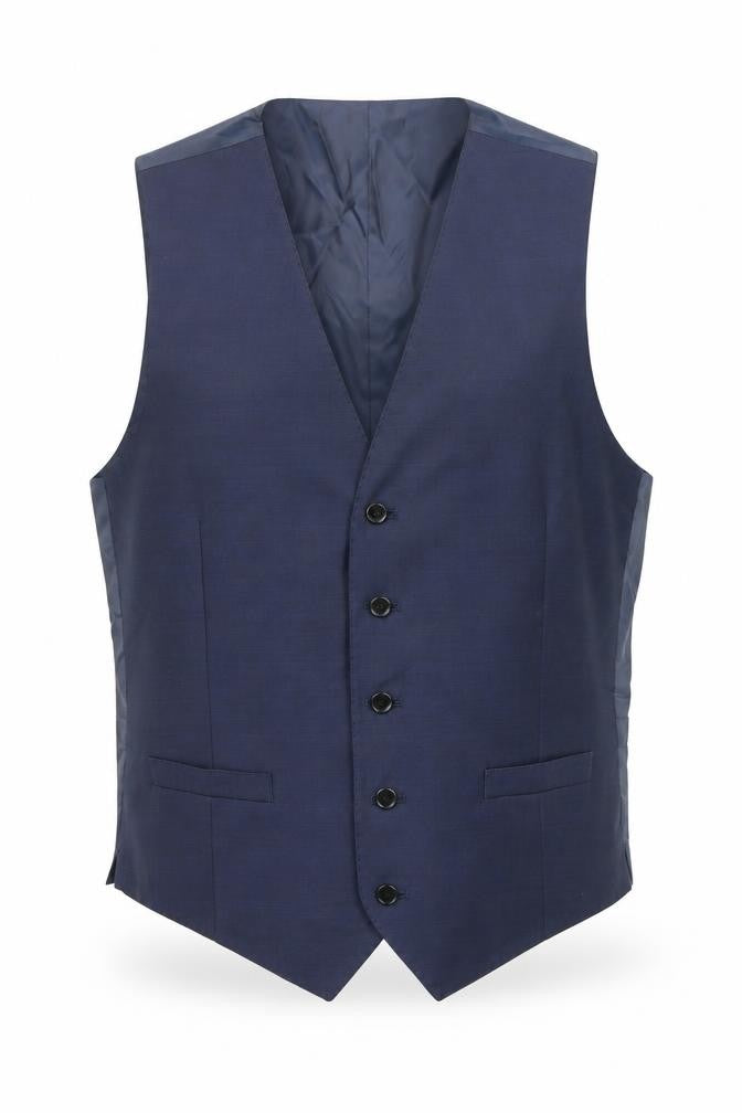 Front view of Autograph men’s blue wool jacket suit waistcoat, size 40, regular