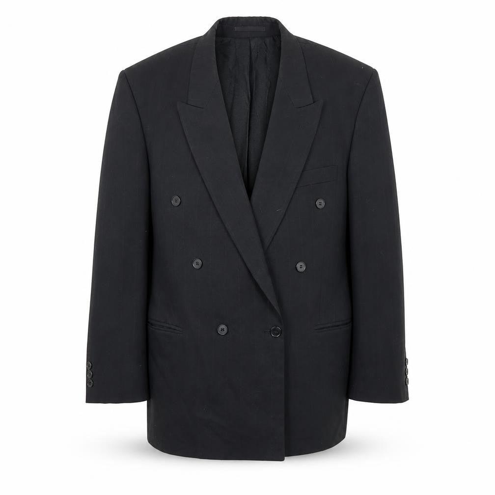 Front view of Cormann men’s black striped polyester jacket suit jacket, size 40, regular