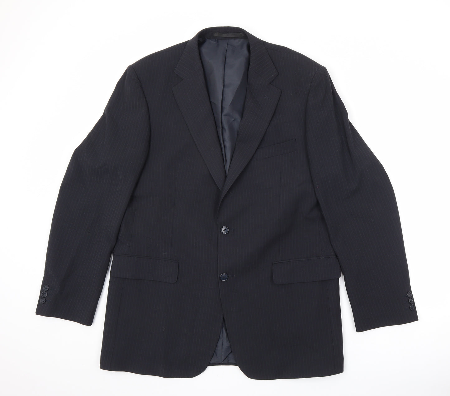 Marks and Spencer Mens Blue Striped Polyester Jacket Suit Jacket Size 42 Regular