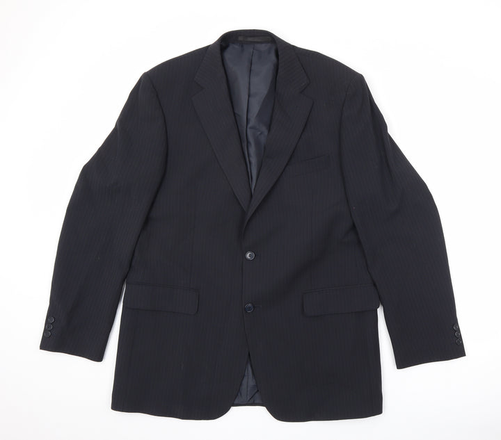 Marks and Spencer Mens Blue Striped Polyester Jacket Suit Jacket Size 42 Regular