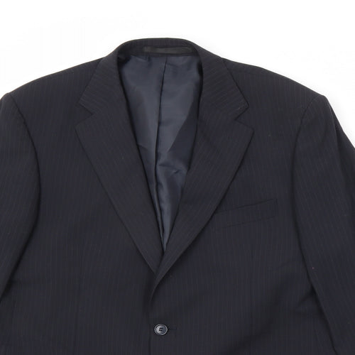 Marks and Spencer Mens Blue Striped Polyester Jacket Suit Jacket Size 42 Regular