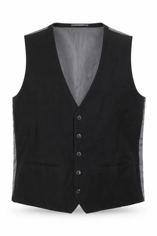 Front view of Next men’s black polyester jacket suit waistcoat, size 42, regular