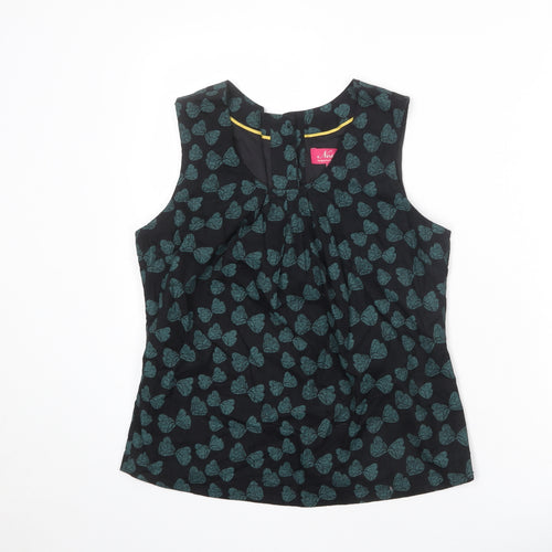 Ness Womens Black Geometric Cotton Basic Tank Size S Roll Neck - Butterfly