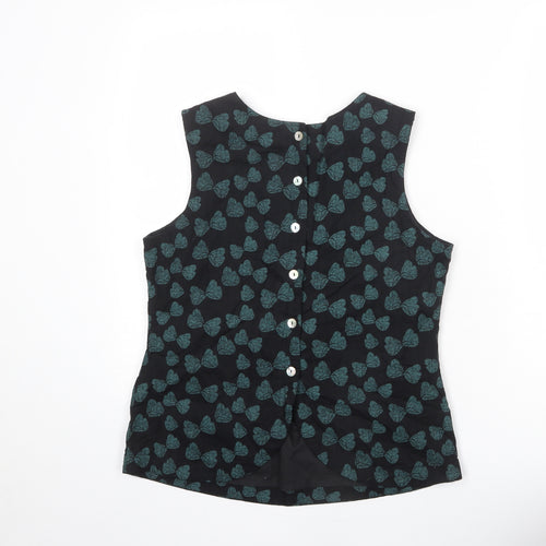 Ness Womens Black Geometric Cotton Basic Tank Size S Roll Neck - Butterfly