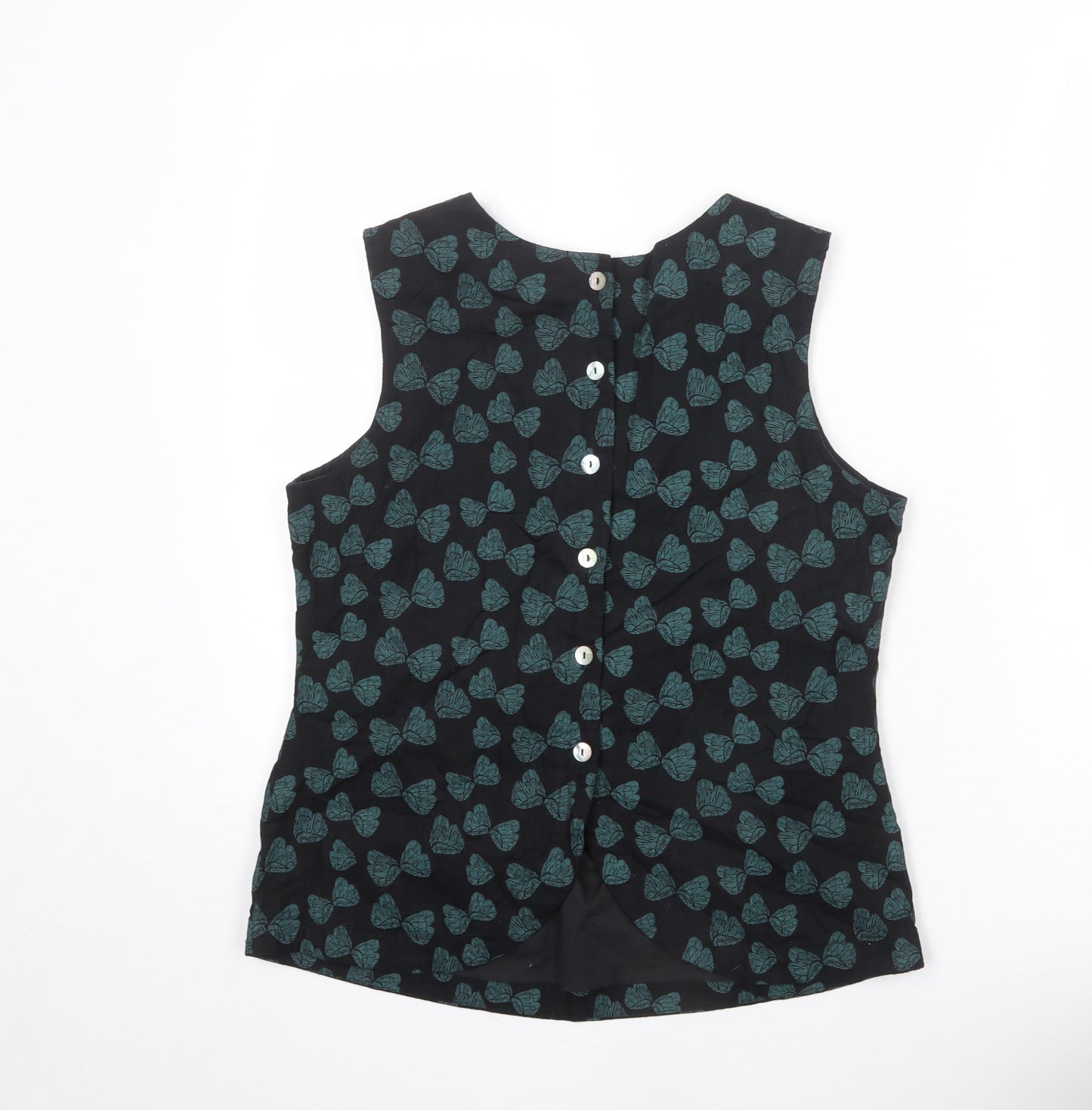 Ness Womens Black Geometric Cotton Basic Tank Size S Roll Neck - Butterfly