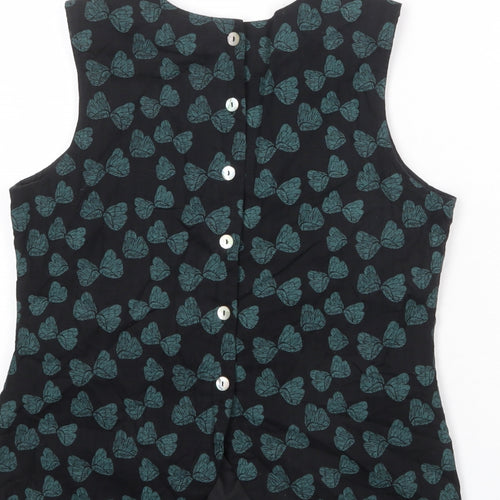Ness Womens Black Geometric Cotton Basic Tank Size S Roll Neck - Butterfly