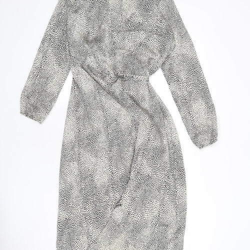 Lipsy Womens Beige Animal Print Polyester Wrap Dress Size 8 V-Neck Tie