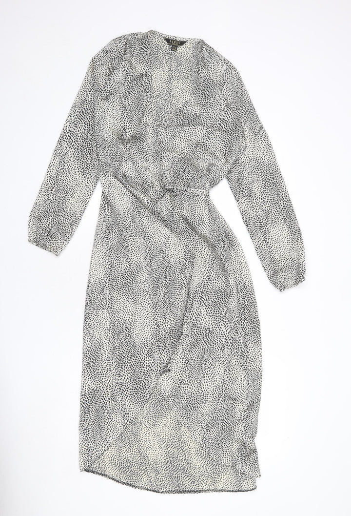 Lipsy Womens Beige Animal Print Polyester Wrap Dress Size 8 V-Neck Tie