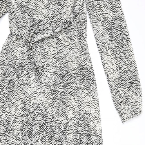 Lipsy Womens Beige Animal Print Polyester Wrap Dress Size 8 V-Neck Tie
