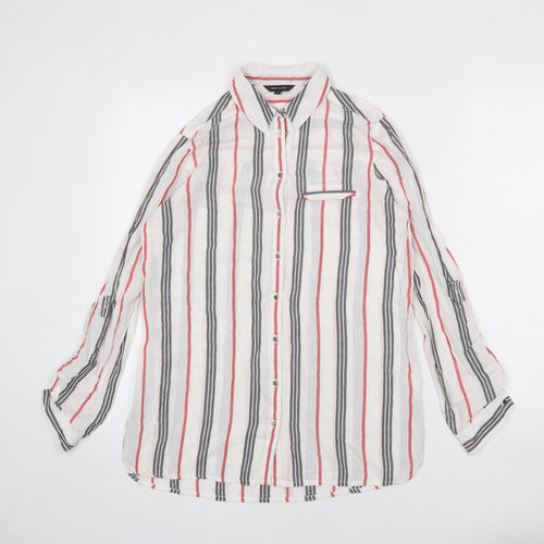 River Island Womens White Striped Modal Basic Button-Up Size 6 Collared