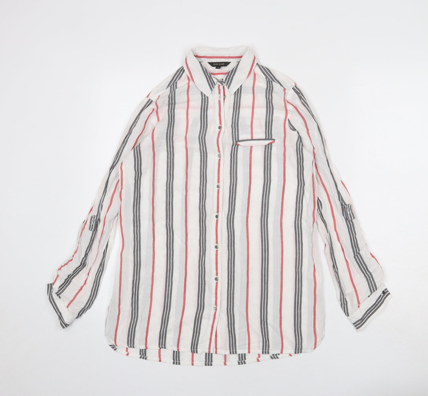River Island Womens White Striped Modal Basic Button-Up Size 6 Collared