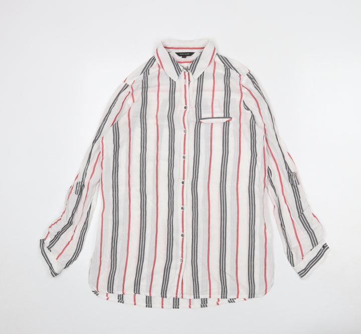 River Island Womens White Striped Modal Basic Button-Up Size 6 Collared