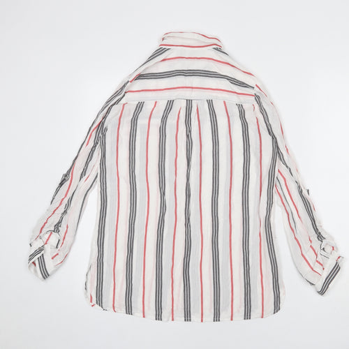 River Island Womens White Striped Modal Basic Button-Up Size 6 Collared