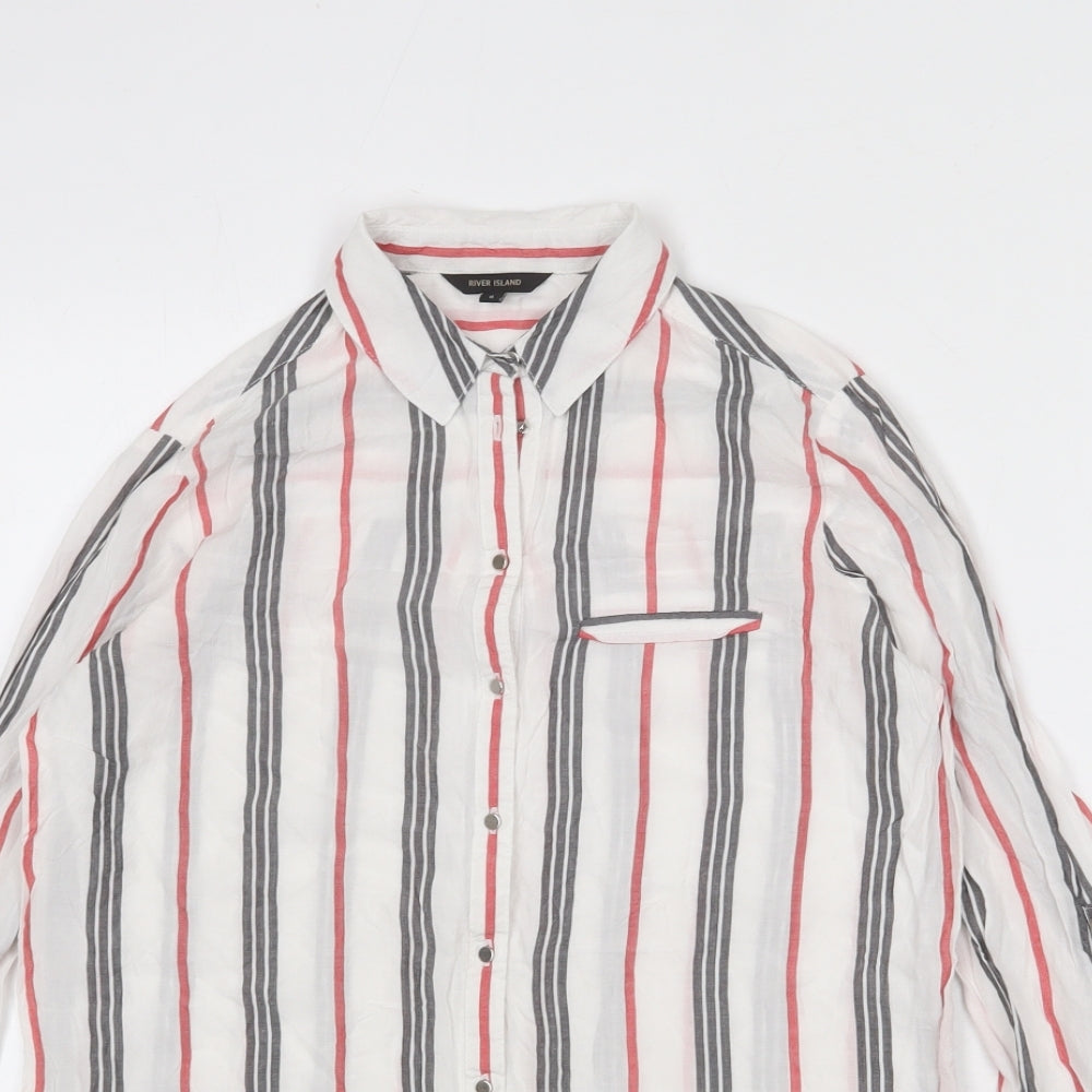 River Island Womens White Striped Modal Basic Button-Up Size 6 Collared