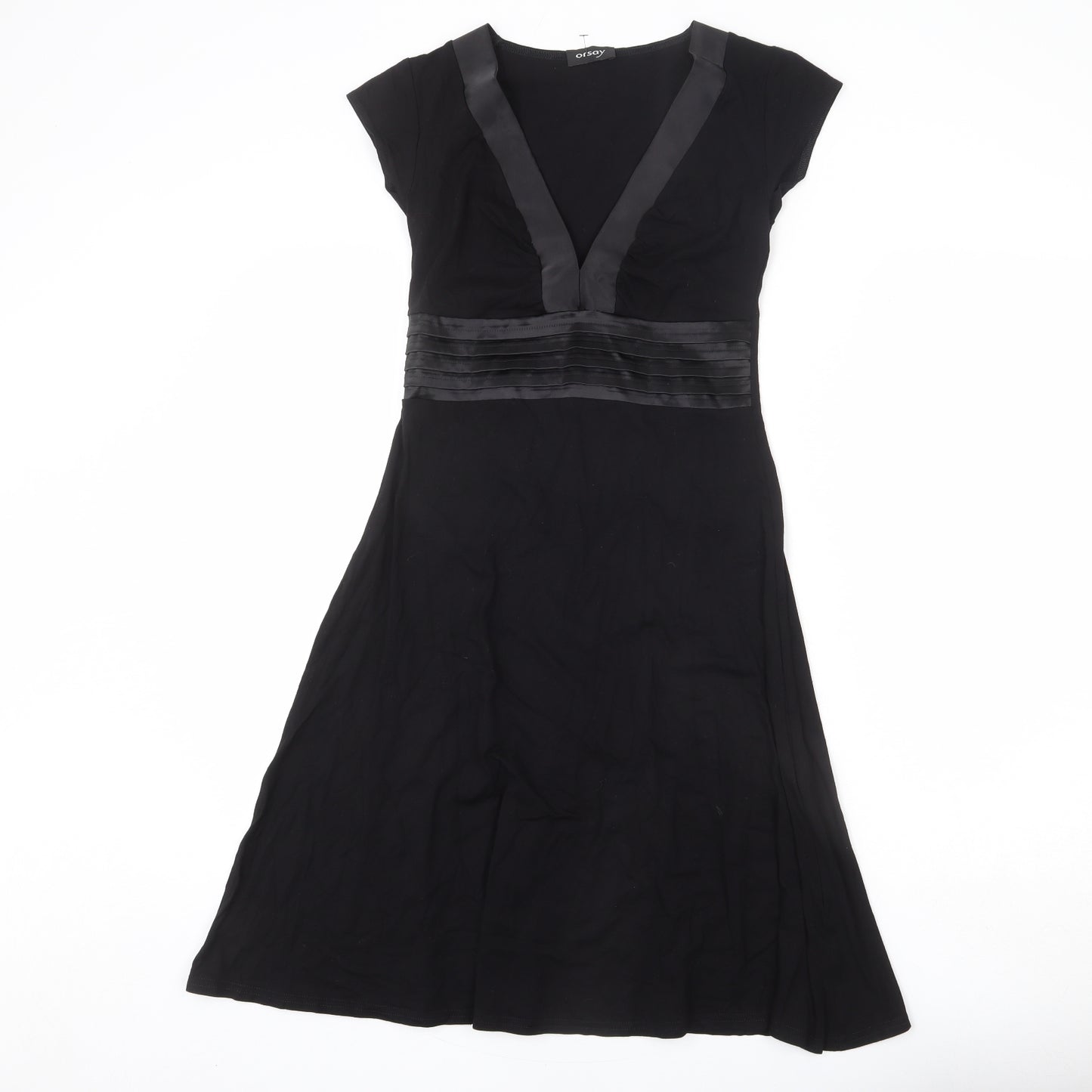 ORSAY Womens Black Viscose A-Line Size 10 V-Neck Pullover - Frills