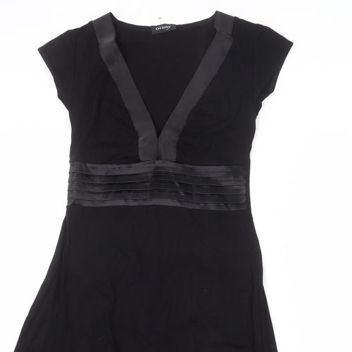 ORSAY Womens Black Viscose A-Line Size 10 V-Neck Pullover - Frills